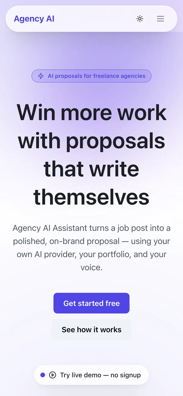 Agency AI Assistant landing page on a phone